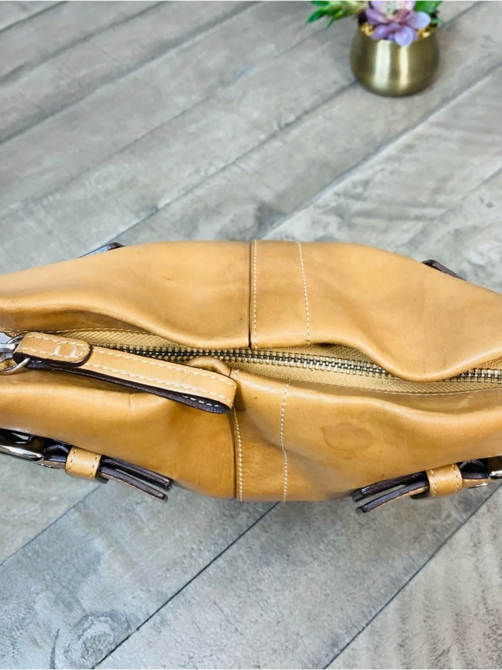 Coach Soho Slim Duffle 1453 Shoulder Bag Tan Leather Brown Crossbody Bag Purse - Picture 9 of 12